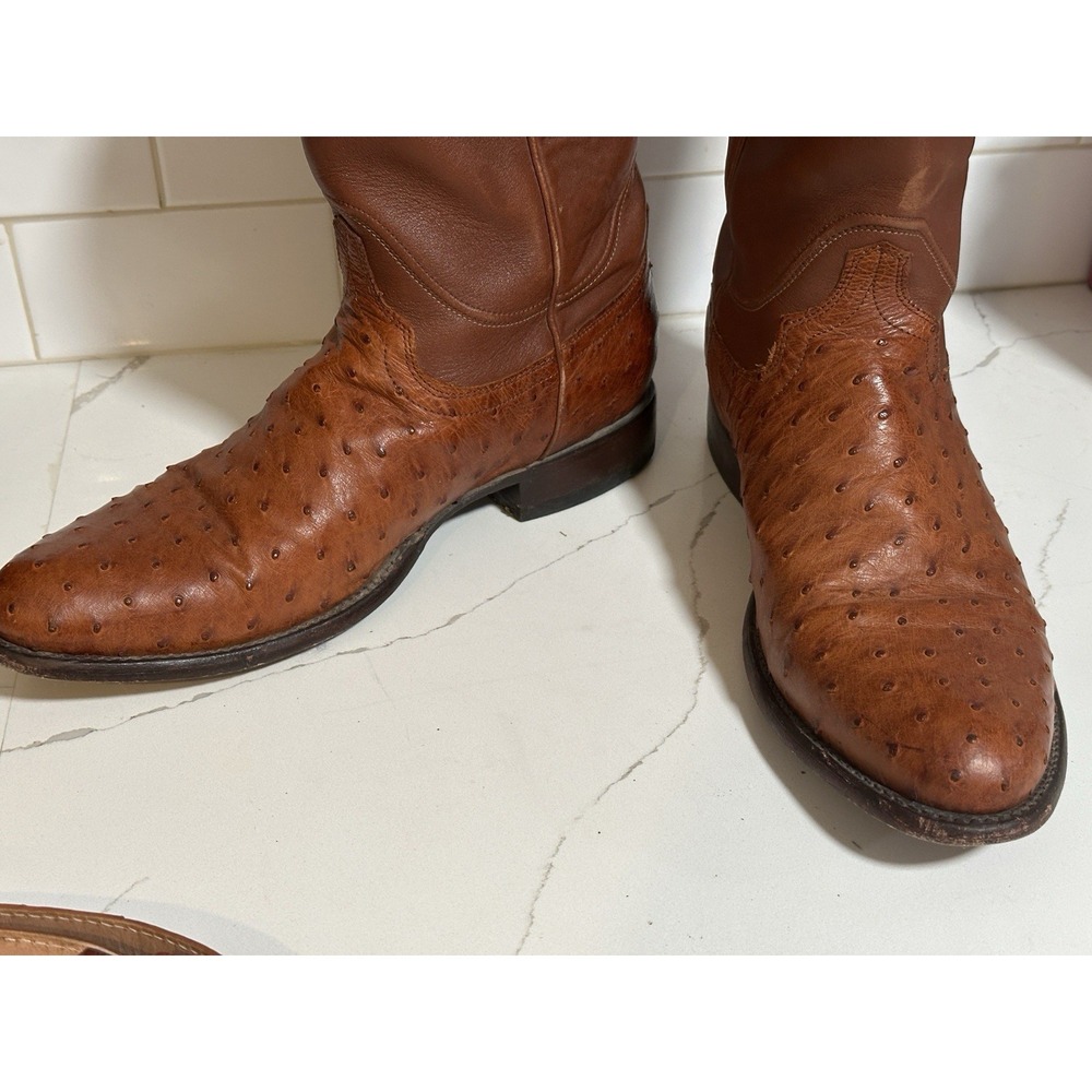Tecovas The Duke Mens Size 11 D Wide Pecan Ostrich Leather Cowboy Boots Western